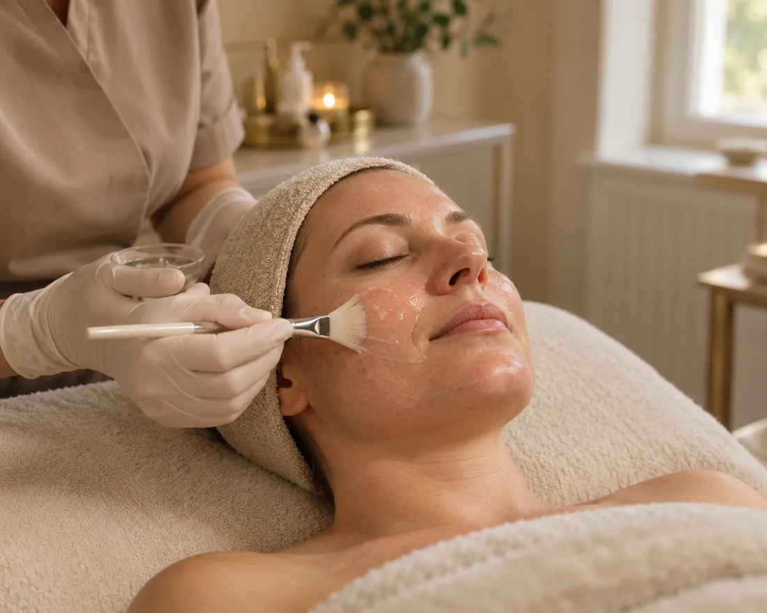 Practitioner applying a peel during a Seasons Glow facial