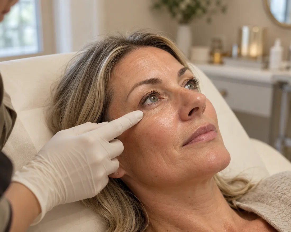 Practitioner assessing the under-eye area for polynucleotides